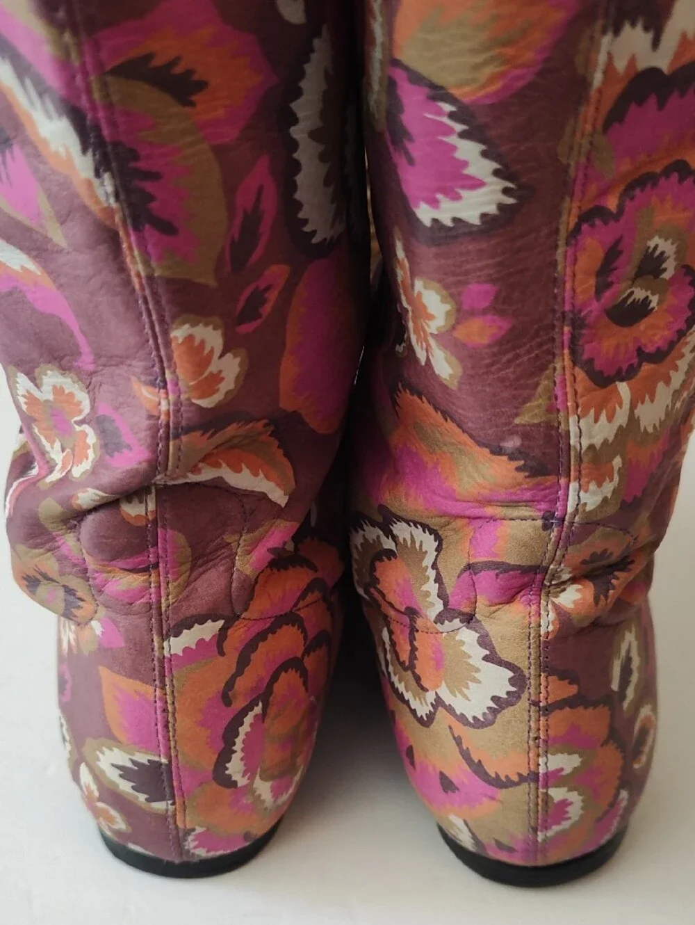 BALDININI ITALY Pink Multicolor Floral Knee-High Leather Boots Size 38 US 8
